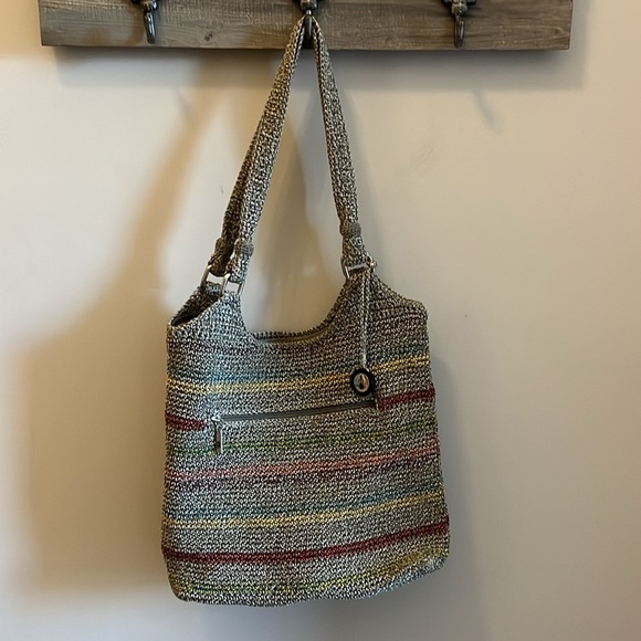 The Sak Belle Voyager Shoulder Bag Crochet Multicolor Striped Boho - Picture 2 of 12